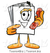Illustration of a Cartoon Paper Mascot Holding a Telephone by Mascot Junction