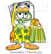 Illustration of a Cartoon Paper Mascot in Green and Yellow Snorkel Gear by Mascot Junction