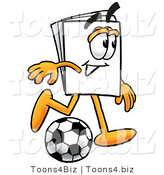Illustration of a Cartoon Paper Mascot Kicking a Soccer Ball by Mascot Junction