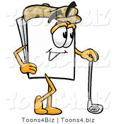 Illustration of a Cartoon Paper Mascot Leaning on a Golf Club While Golfing by Mascot Junction