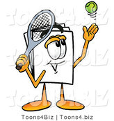 Illustration of a Cartoon Paper Mascot Preparing to Hit a Tennis Ball by Mascot Junction