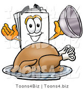 Illustration of a Cartoon Paper Mascot Serving a Thanksgiving Turkey on a Platter by Mascot Junction