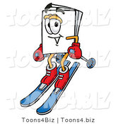 Illustration of a Cartoon Paper Mascot Skiing Downhill by Mascot Junction