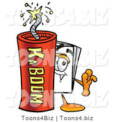 Illustration of a Cartoon Paper Mascot Standing with a Lit Stick of Dynamite by Mascot Junction