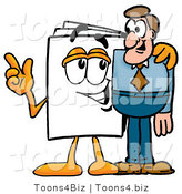 Illustration of a Cartoon Paper Mascot Talking to a Business Man by Mascot Junction