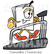 Illustration of a Cartoon Paper Mascot Walking on a Treadmill in a Fitness Gym by Mascot Junction