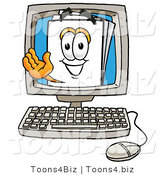 Illustration of a Cartoon Paper Mascot Waving from Inside a Computer Screen by Mascot Junction