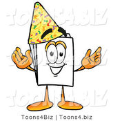 Illustration of a Cartoon Paper Mascot Wearing a Birthday Party Hat by Mascot Junction