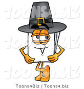 Illustration of a Cartoon Paper Mascot Wearing a Pilgrim Hat on Thanksgiving by Toons4Biz
