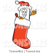 Illustration of a Cartoon Paper Mascot Wearing a Santa Hat Inside a Red Christmas Stocking by Mascot Junction
