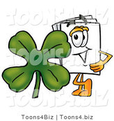 Illustration of a Cartoon Paper Mascot with a Green Four Leaf Clover on St Paddy's or St Patricks Day by Mascot Junction