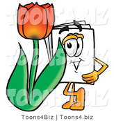 Illustration of a Cartoon Paper Mascot with a Red Tulip Flower in the Spring by Toons4Biz