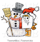 Illustration of a Cartoon Paper Mascot with a Snowman on Christmas by Mascot Junction