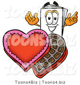 Illustration of a Cartoon Paper Mascot with an Open Box of Valentines Day Chocolate Candies by Mascot Junction