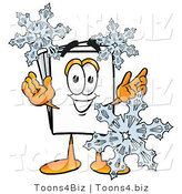 Illustration of a Cartoon Paper Mascot with Three Snowflakes in Winter by Mascot Junction