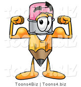 Illustration of a Cartoon Pencil Mascot Flexing His Arm Muscles by Mascot Junction
