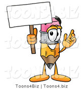 Illustration of a Cartoon Pencil Mascot Holding a Blank Sign by Mascot Junction