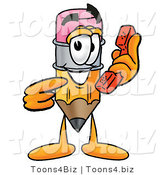 Illustration of a Cartoon Pencil Mascot Holding a Telephone by Mascot Junction