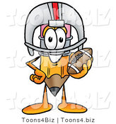 Illustration of a Cartoon Pencil Mascot in a Helmet, Holding a Football by Mascot Junction