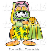 Illustration of a Cartoon Pencil Mascot in Green and Yellow Snorkel Gear by Mascot Junction