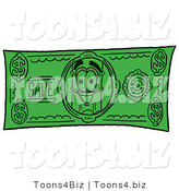 Illustration of a Cartoon Pencil Mascot on a Dollar Bill by Mascot Junction