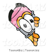 Illustration of a Cartoon Pencil Mascot Peeking Around a Corner by Mascot Junction