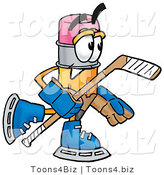 Illustration of a Cartoon Pencil Mascot Playing Ice Hockey by Mascot Junction