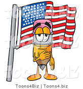 Illustration of a Cartoon Pencil Mascot Pledging Allegiance to an American Flag by Mascot Junction