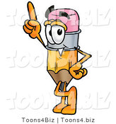 Illustration of a Cartoon Pencil Mascot Pointing Upwards by Toons4Biz