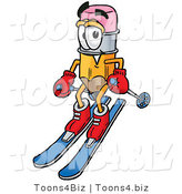 Illustration of a Cartoon Pencil Mascot Skiing Downhill by Mascot Junction