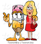 Illustration of a Cartoon Pencil Mascot Talking to a Pretty Blond Woman by Toons4Biz