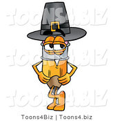 Illustration of a Cartoon Pencil Mascot Wearing a Pilgrim Hat on Thanksgiving by Mascot Junction