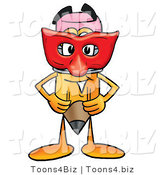 Illustration of a Cartoon Pencil Mascot Wearing a Red Mask over His Face by Mascot Junction