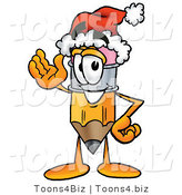 Illustration of a Cartoon Pencil Mascot Wearing a Santa Hat While Waving Hello by Mascot Junction