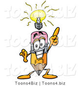 Illustration of a Cartoon Pencil Mascot with a Bright Idea by Mascot Junction