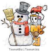 Illustration of a Cartoon Pencil Mascot with a Snowman on Christmas by Mascot Junction
