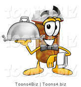 Illustration of a Cartoon Pill Bottle Mascot Dressed As a Waiter and Holding a Serving Platter by Mascot Junction