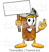 Illustration of a Cartoon Pill Bottle Mascot Holding a Blank Sign by Mascot Junction