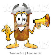 Illustration of a Cartoon Pill Bottle Mascot Holding a Megaphone by Mascot Junction