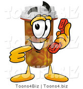 Illustration of a Cartoon Pill Bottle Mascot Holding a Telephone by Mascot Junction