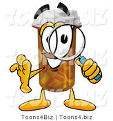 Illustration of a Cartoon Pill Bottle Mascot Looking Through a Magnifying Glass by Toons4Biz