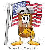 Illustration of a Cartoon Pill Bottle Mascot Pledging Allegiance to an American Flag by Mascot Junction
