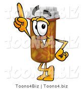 Illustration of a Cartoon Pill Bottle Mascot Pointing Upwards by Mascot Junction