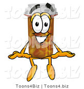 Illustration of a Cartoon Pill Bottle Mascot Sitting by Mascot Junction