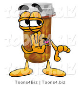 Illustration of a Cartoon Pill Bottle Mascot Whispering and Gossiping by Toons4Biz