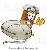 Illustration of a Cartoon Pill Bottle Mascot with a Computer Mouse by Toons4Biz