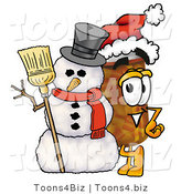 Illustration of a Cartoon Pill Bottle Mascot with a Snowman on Christmas by Toons4Biz