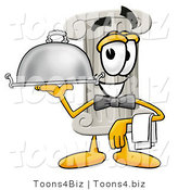 Illustration of a Cartoon Pillar Mascot Dressed As a Waiter and Holding a Serving Platter by Toons4Biz