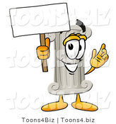 Illustration of a Cartoon Pillar Mascot Holding a Blank Sign by Mascot Junction