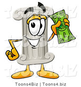 Illustration of a Cartoon Pillar Mascot Holding a Dollar Bill by Mascot Junction